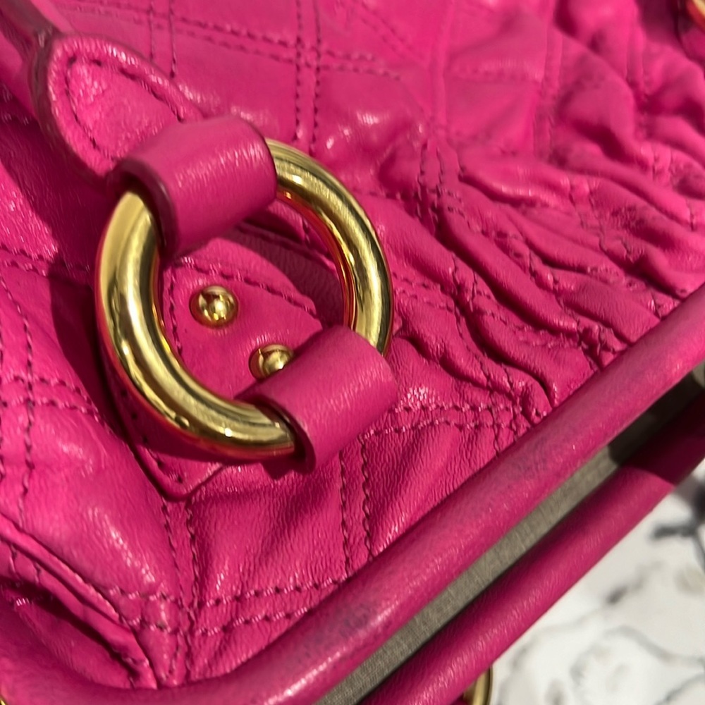 Marc Jacobs Stam Barbie pink Quilted Kiss Lock Snap Closure Satchel Purse Y2K … - Picture 5 of 12